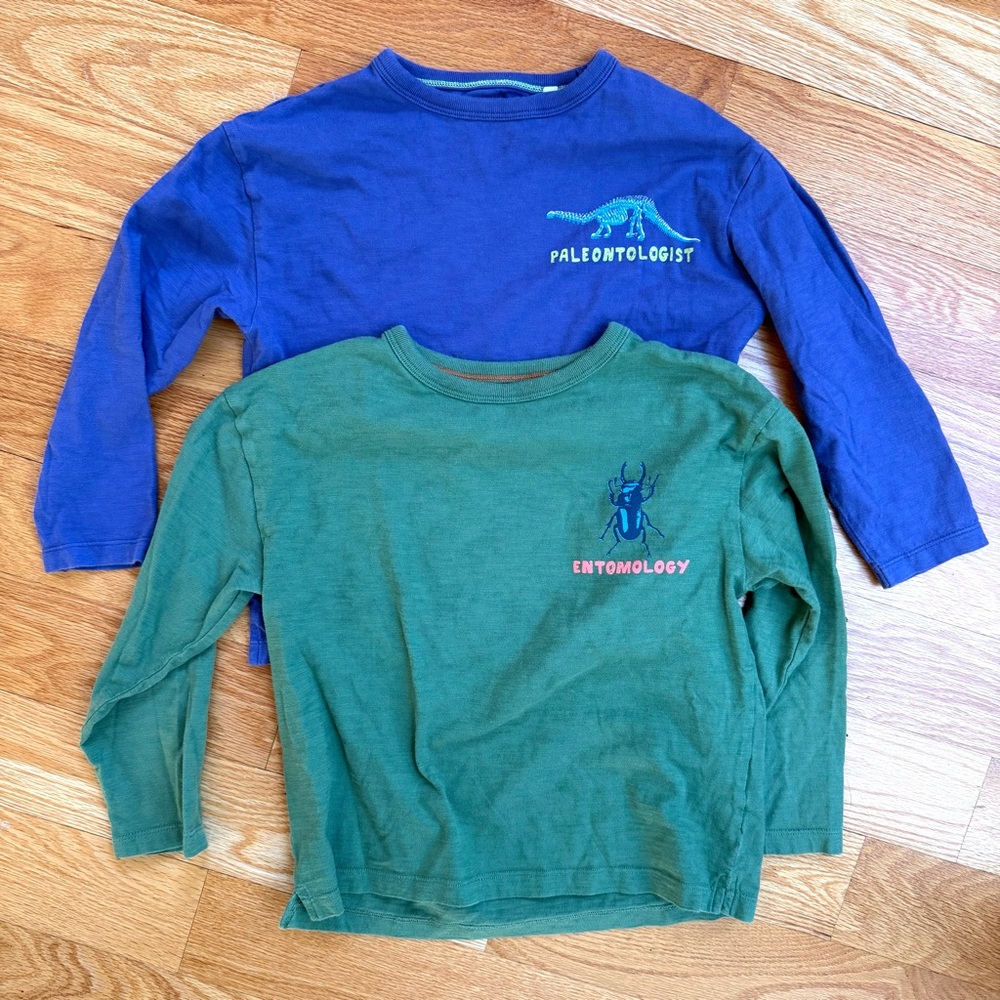 Mini Boden Blue and Green Long Sleeve Tees Size 6-7 Bundle - Bugs & Dinosaurs